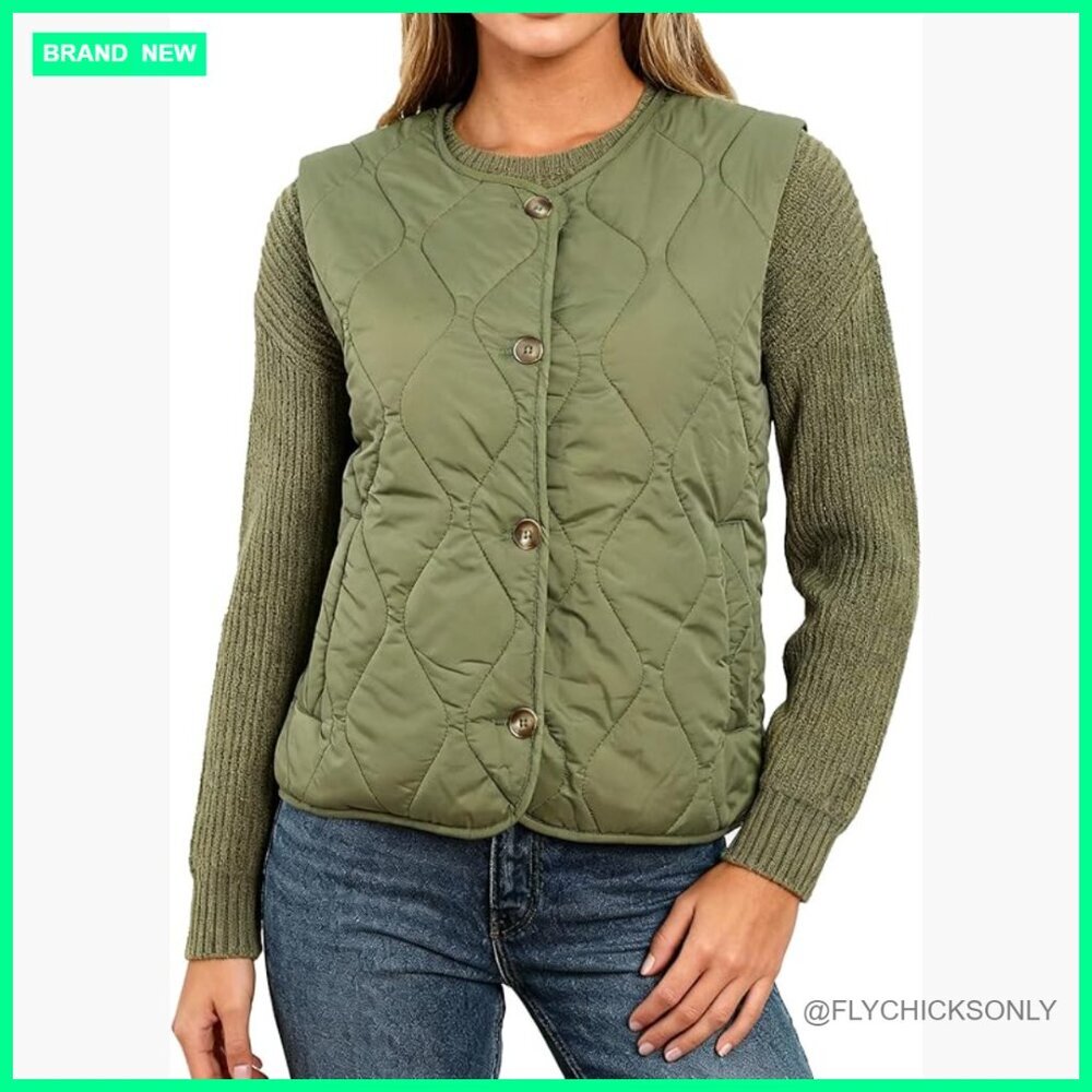 Lightweight Quilted Puffer Vest Sleeveless Button Gilet